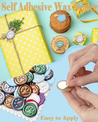 Gold Paw Wax Seal Stickers-40PCS Bulk Self-Adhesive Vintage Sealing Stickers for Envelopes, Letter, Invitations, Gift Wrapping, Scrapbooking – Cute Animal Footprint Design(