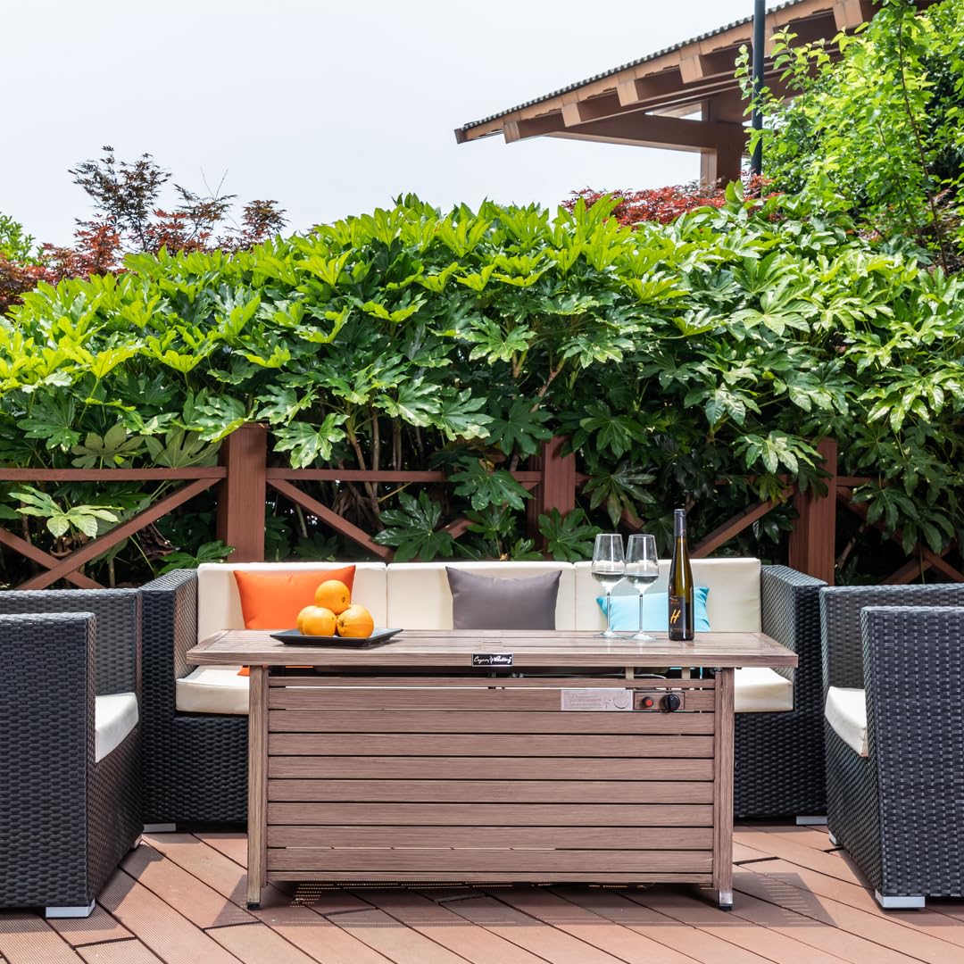 Propane Fire Pit, 50000 BTU Gas Fire Pits for Outside Patio, Rectangular Outdoor Fireplace with Lid & Waterproof Cover, Outdoor Table Heater for Deck, Garden, Backyard, Mocha