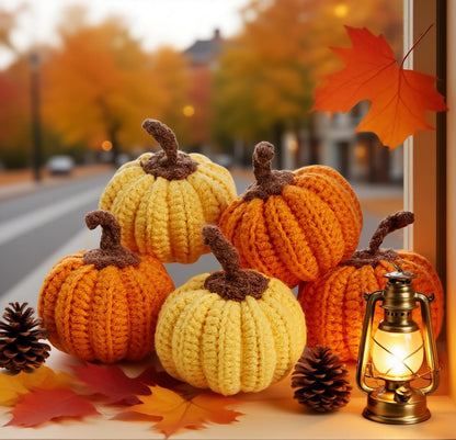 Sahoottie Mini Knit Pumpkins Set of 5, Fall Pumpkins Decor, Autumn Bowl Fillers Fall Farmhouse Tier Tray Decor, Warm Gift for Friend, Thanksgiving Decoration(Mini Autumn Set)
