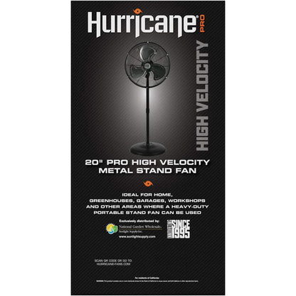 Hurricane Pro High-Velocity Oscillating Metal Stand Fan w/ 3-Speed Setting, 20" - Heavy-Duty Cooling Pedestal Unit w/ 4500 CFM, Adjustable Tilt & Height for Home, Garage, Gym & Workshop