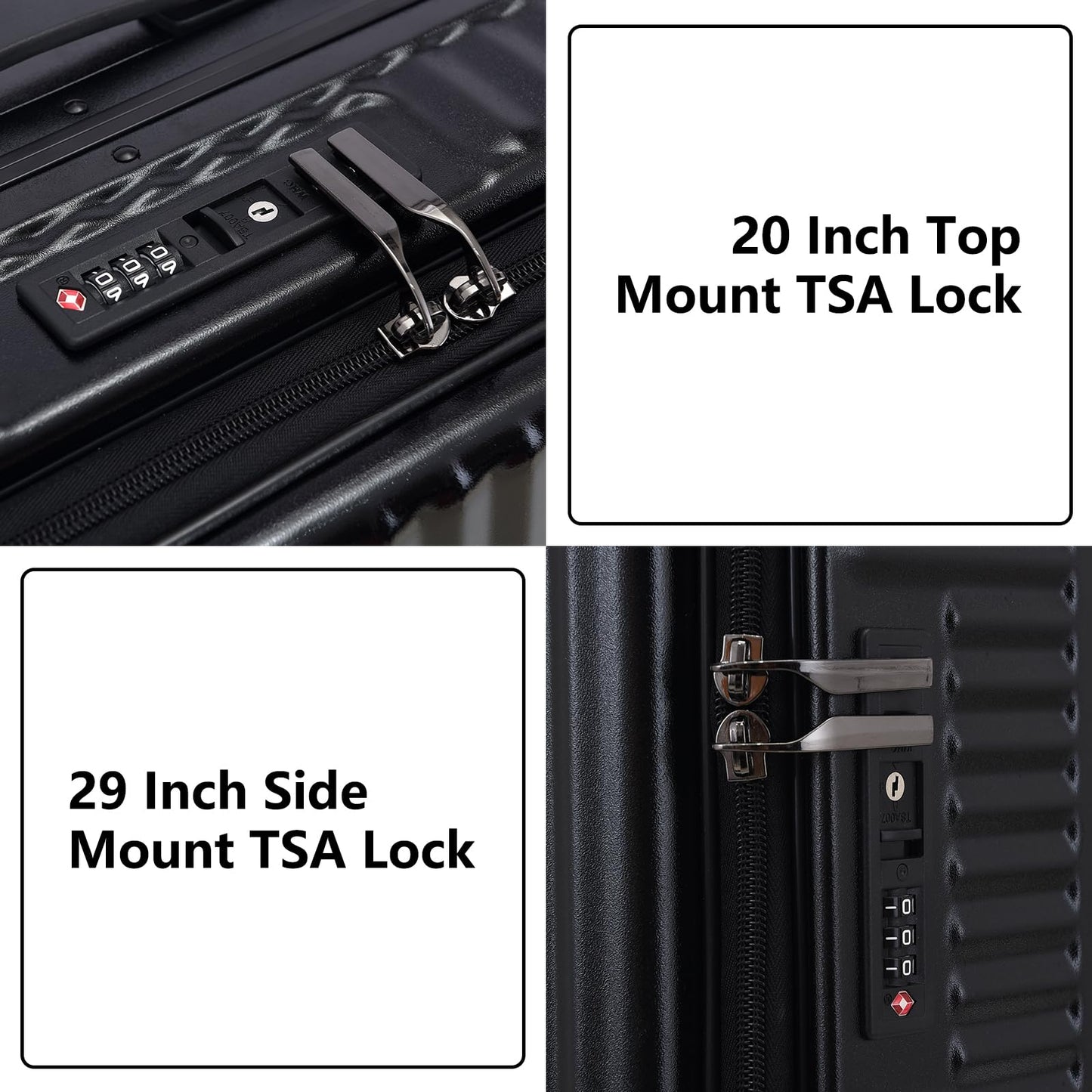 Kaleenie 2 pieces 20/29 Aluminum Frame Carry On and Checked Luggage Set with Side Opening, Lightweight Hardshell ABS+PC Trunk Suitcase with TSA Lock, 360° Universal Wheels & Adjustable Handle, Black
