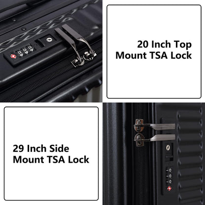 Kaleenie 2 pieces 20/29 Aluminum Frame Carry On and Checked Luggage Set with Side Opening, Lightweight Hardshell ABS+PC Trunk Suitcase with TSA Lock, 360° Universal Wheels & Adjustable Handle, Black