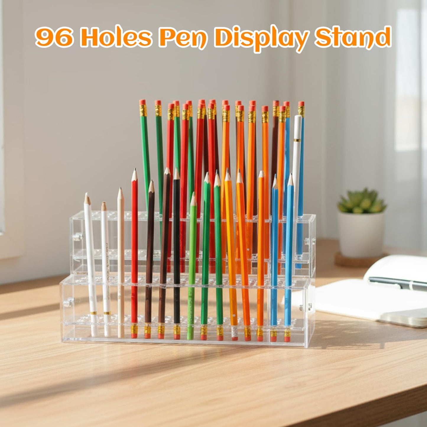 Tolare 2 Pcs 2-Tier Clear Acrylic Pen Holder with 96 Slots - Multi-Hole Acrylic Pen Display Stand for Organization, Perfect Makeup Brush Holder & Art Brush Rack Organizer for Office Desk, Craft Shows