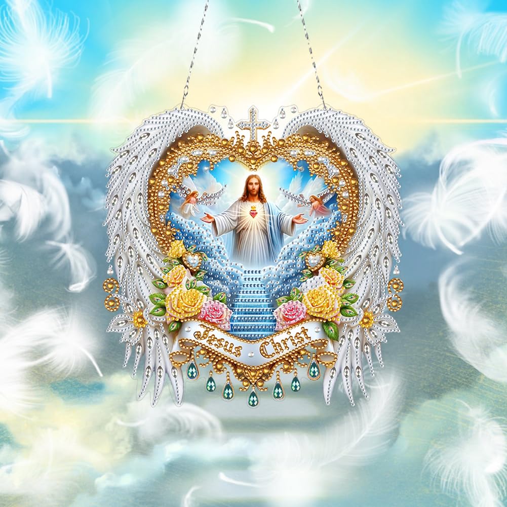Diamond Art Hanging Kit for Adult,Special Shaped Rhinestone,DIY Acrylic Diamond Art Painting Window Pendants Home Garden Wall Hanging Kits Hanging Ornament,Double Sided (Jesus)
