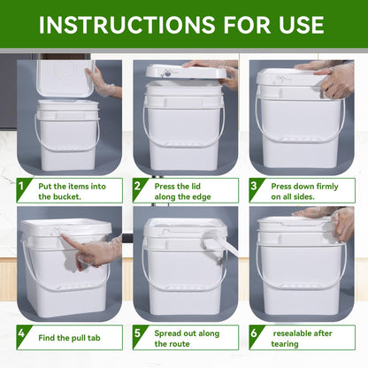 UMETASS Bucket with Lid - 4 Packs Square White Plastic Storage Containers, Food Safe with Handle, Airtight Pressure Lids for Kitchen & Home (White, 1 gal)