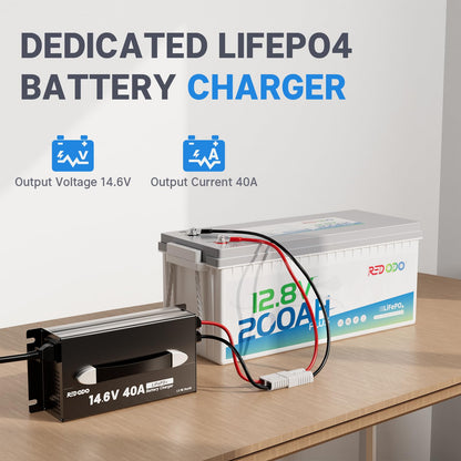 Redodo 14.6V 40A LiFePO4 Battery Charger, Dedicated Lithium Battery Charger,Upgraded Handle,Compact Durable Design with Full Protection, Perfect for 12V LiFePO4 Battery