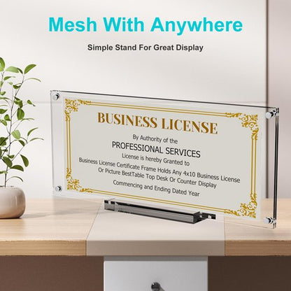 Boloyo Acrylic Business License Display Frame, 10 inch 1PC Clear Display Stand Holder Easel Base Protector for 4x9 Business License Certificate Collectors