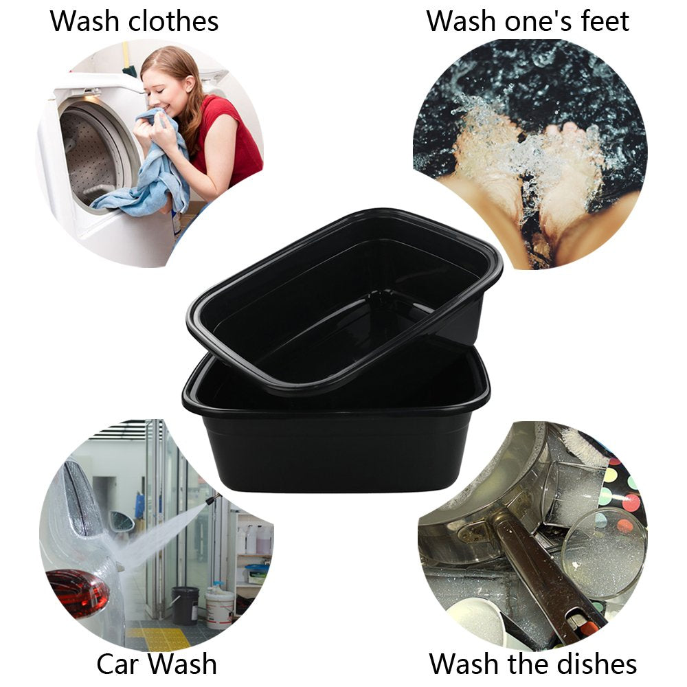 Idotry Rectangle Plastic Black Washing Basin/Tub, Pack of 2 (18 Quart)