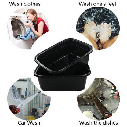 Idotry Rectangle Plastic Black Washing Basin/Tub, Pack of 2 (18 Quart)