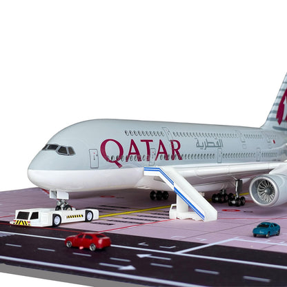 MACHASORS A380 Model Airplane 1/160 Scale A380 Model Plane with LED Lights and Airport Scene Accessories Ideal Display and Gift
