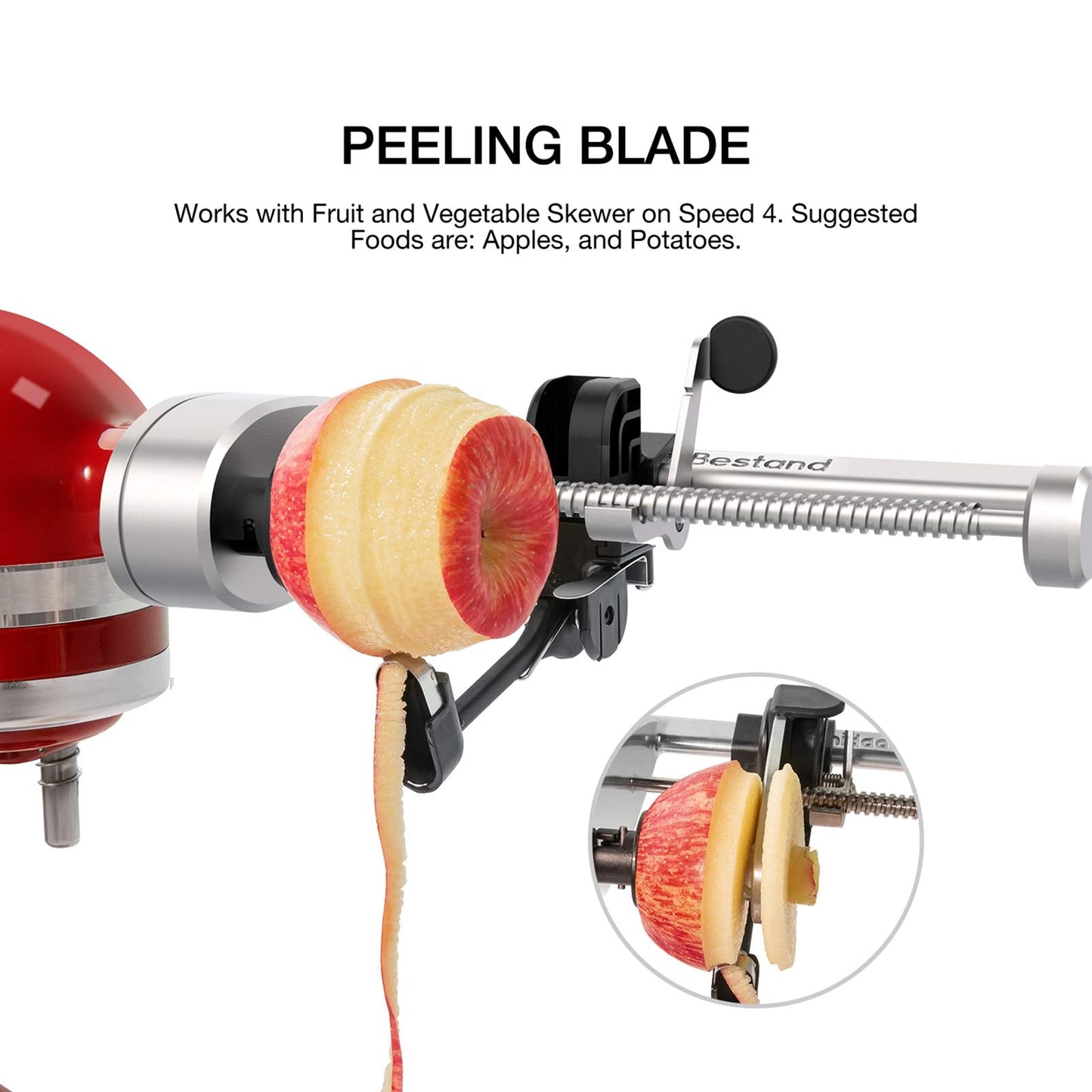 Bestand Spiralizer Attachment Compatible with KitchenAid Stand Mixer, Comes with Peel, Core and Slice, Not KitchenAid Brand Spiralizer Attachment (5 Blades)