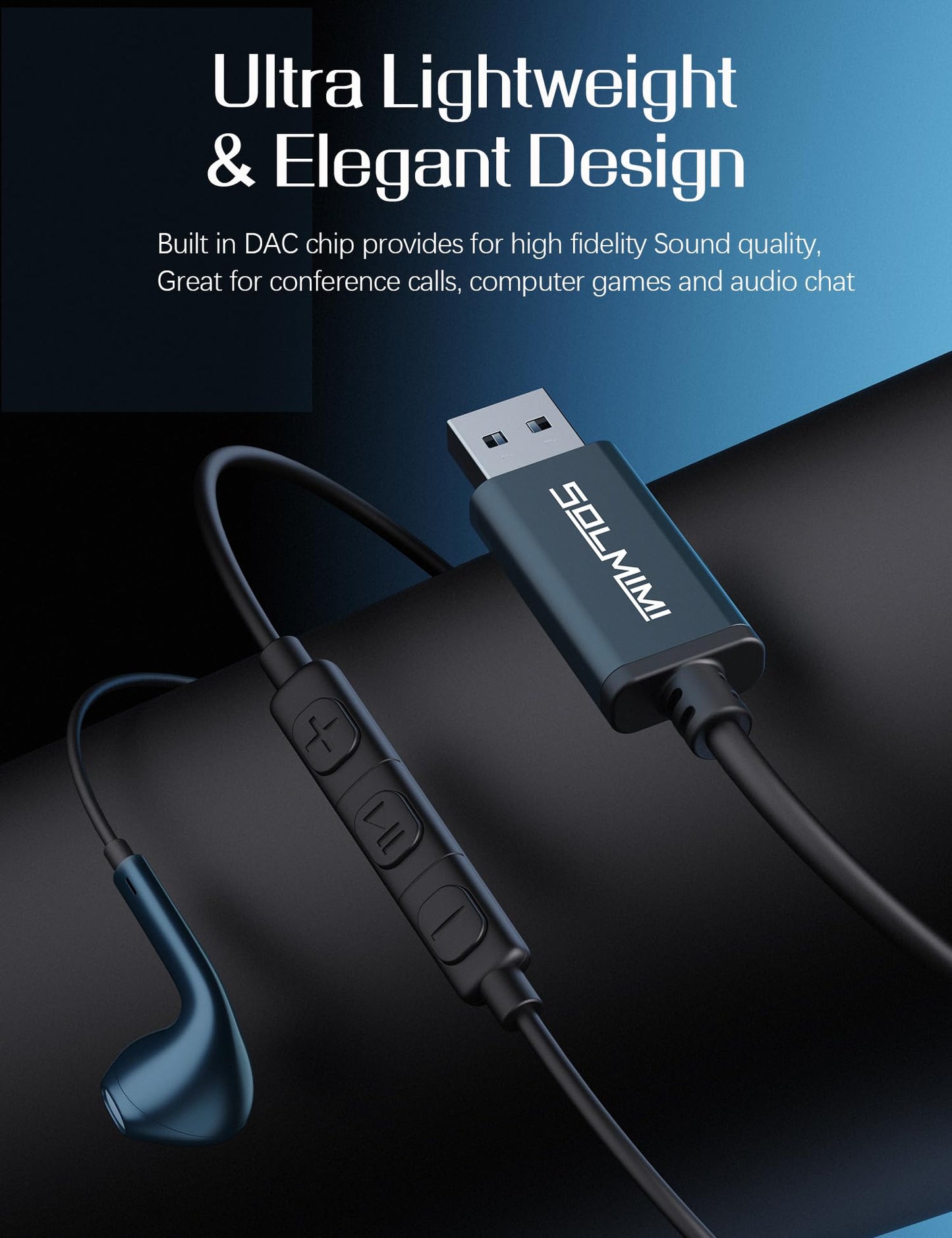 SOLMIMI USB Earbuds with Microphone for PC Laptop, 2M/6.5ft USB-A Headset Headphone with Microphone for PC Computer Laptop PS4 PS5 Notebook Desktop Office Home with Volume Control& Mute