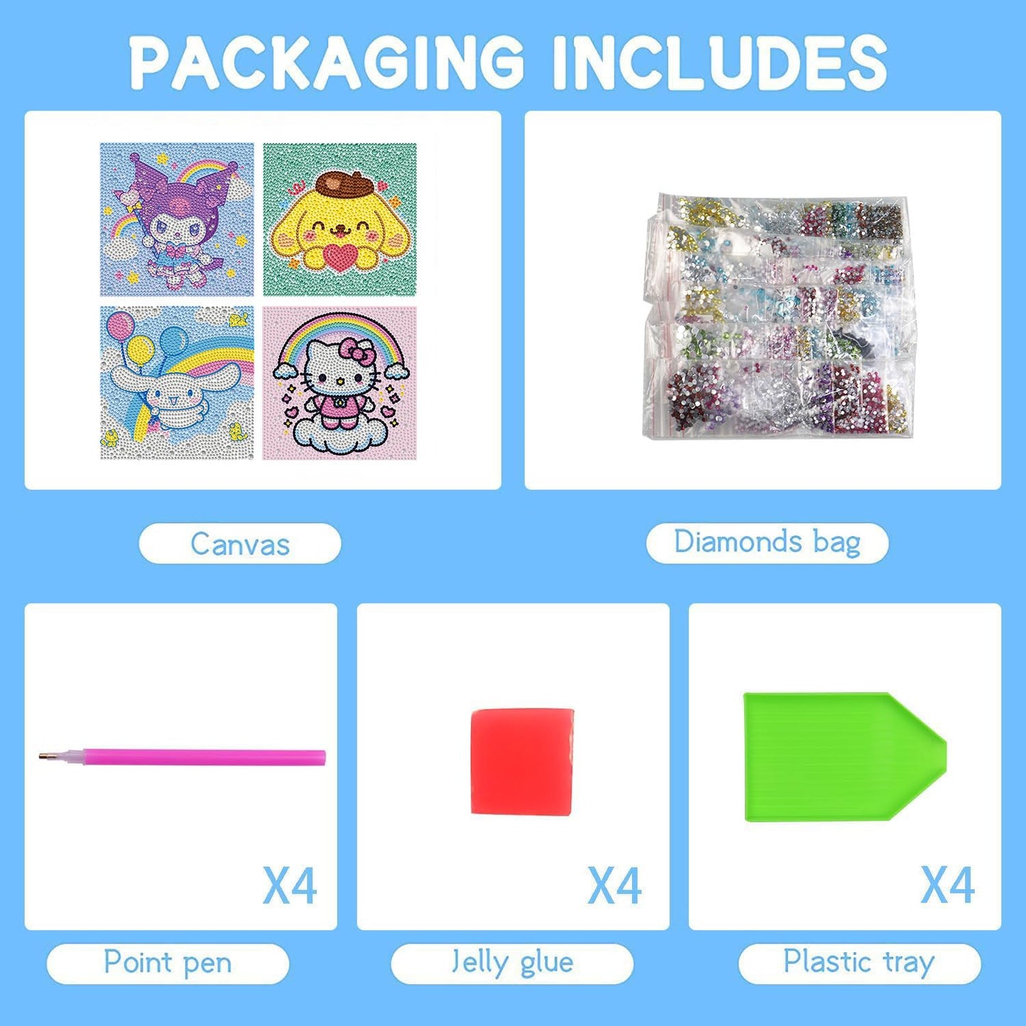 YSUNETER Diamond Painting Kits for Kids Beginner - 4 Pack DIY 5D Full Drill Diamond Art Kits for Children, Cute Animals Round Crystal Rhinestone Gem Art Crafts Home Wall Art Decor 5.9 x 5.9 Inches