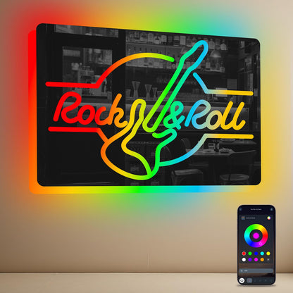 LooKLight Guitar Rock and Roll Neon Sign,Neon Light Sign,Led Neon Light for Wall Decor,Guitar Shape Light Up Sign,USB Neon for Bar Live Music Vocal Recital Concert Man Cave