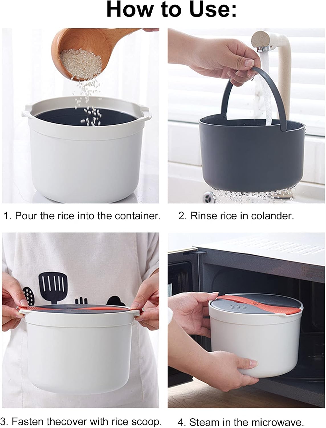 Microwave Rice Cooker - Microwave Rice and Pasta Cooker with Spoon, Easy Cooking or Reheating Set, Red