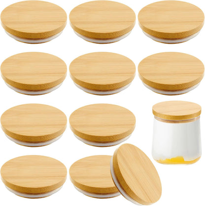 12 Pack Set Sawysine Yogurt Jar Lids Compatible with Oui Yogurt Jars Reusable Bamboo Wooden Round Canning Lids