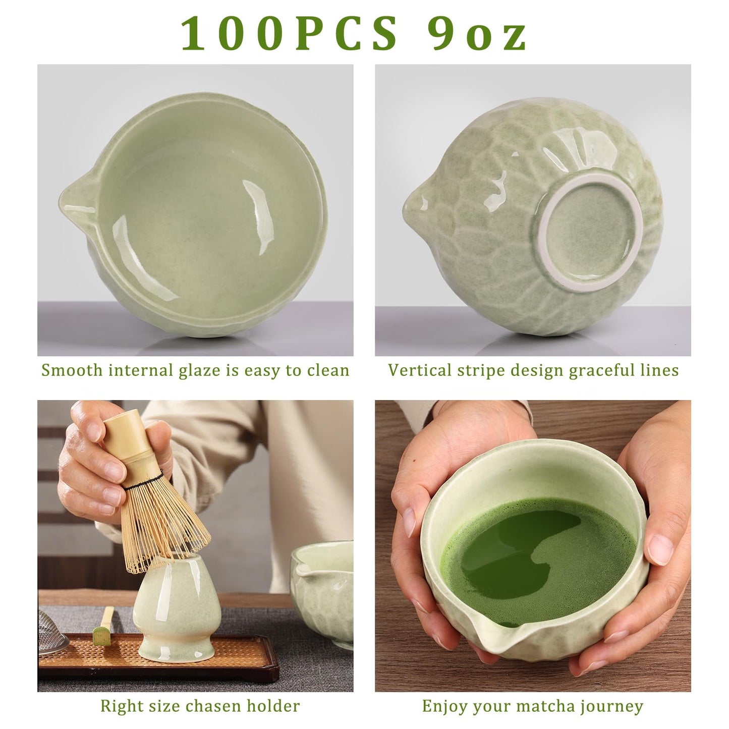 Matcha whisk Set,Japanese Matcha Set,Matcha Bowl with Spout,Matcha Whisk and Holder,Bamboo Scoop,Sifter - 6 Pcs Tea Set for Matcha Lover,Tea Ceremony(Green)