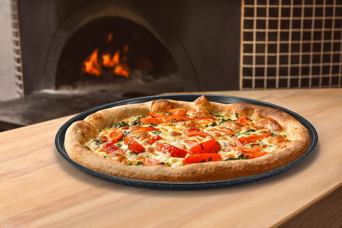 Monfish 14 inch Pizza Pan with holes 2 pack perforated huge Pizza Tray Carbon Steel Crisper Pan Non stick Pizza pan for oven