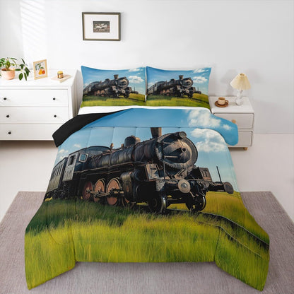 Sets Set Sets,Green 2 Erosebridal Train Comforter Queen Size Retro Steam Engine Bedding for Kids Boys Teens,Railway