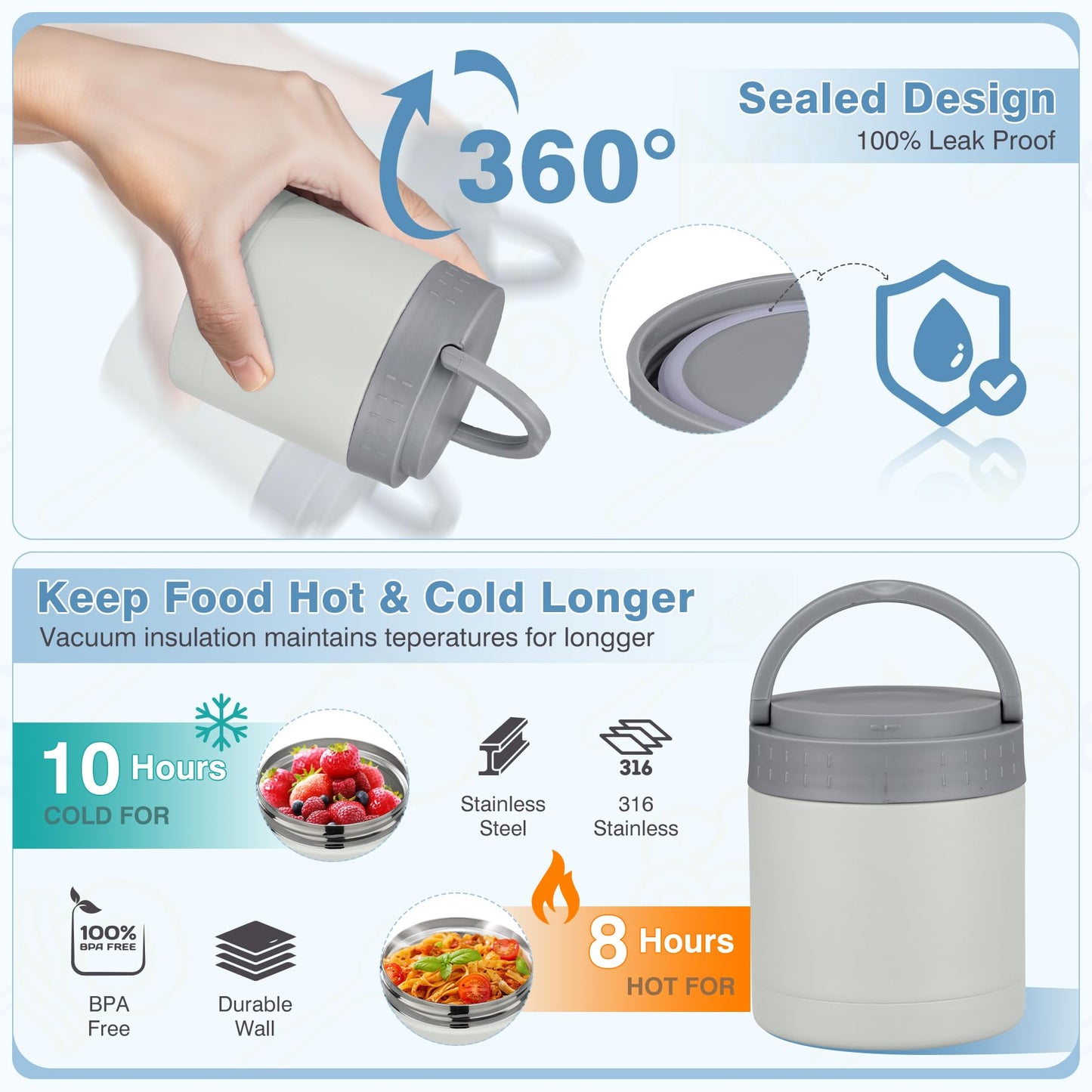 Bento Lunch Box Set with 10.5oz Soup Thermo Food Jar for Adults Kids, Stainless Steel Leak-proof Lunch Container with 4 Compartment, Coffee Tumbler with Lunch Bag for School Travel Office-Grey