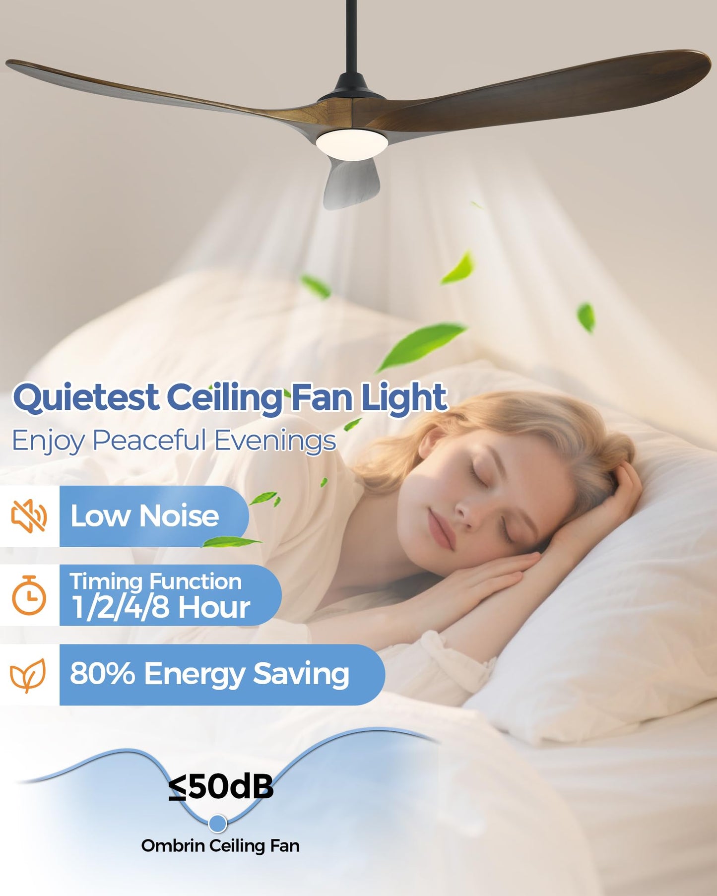 Ombrin 72 inch Outdoor Ceiling Fans with Lights,Smart Wood Large Ceiling Fan for Alexa,Google & APP Control,Indoor/Outdoor,3 Blades,3CCT Dimmable,Bronze Walnut,Downrod Mount for Patio Porch