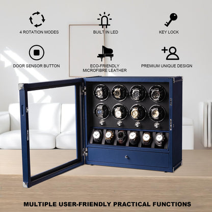 DUKWIN Watch Winder for 8 Automatic Watches, Lockable,6 Watch Storage Places and Jewelry Storage, Super Quiet Mabuchi Motor