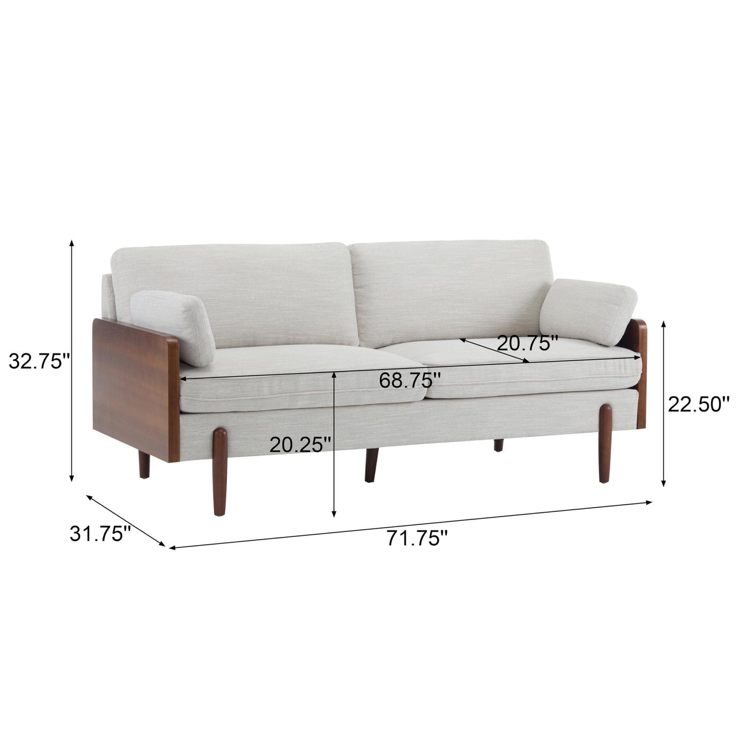 Christopher Knight Home Arboris Modern Rubberwood Frame, Fabric Upholstered Loveseat, Living Room/Bedroom/Apartment Couch/Sofa with Toss/Back Pillows and Removable Cushions, Beige+Light Walnut
