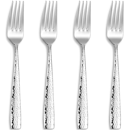 KEAWELL Premium 4-Piece 8.3" Louis Hammered Dinner Fork Set, 18/10 Stainless Steel, Squared Edge with Smooth Rounded Edges for Comfort, Dishwasher Safe (4, 8.3" Dinner Fork)