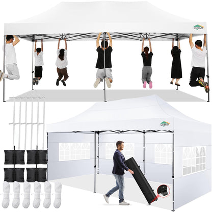 COBIZI 10x20 Pop up Canopy Tent 10x20 Canopy with 6 Sidewalls Waterproof Heavy Duty Commercial Canopy Tent for Parties Outdoor Garden Gazebo, Carry Bag with Wheel(10x20ft, White)