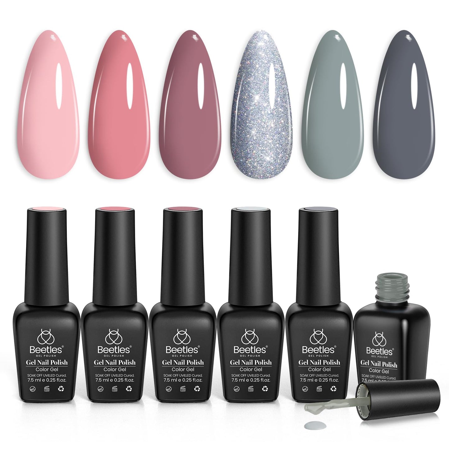 Beetles Cat Eye Gel Nail Polish Set, 6 Colors Glitter Red Pink Shiny Brown Burgundy Purple Blue Green Magnetic Effect Sparkle Stunning Nail Gel Polish Kit Soak Off UV Manicure Gifts for Women