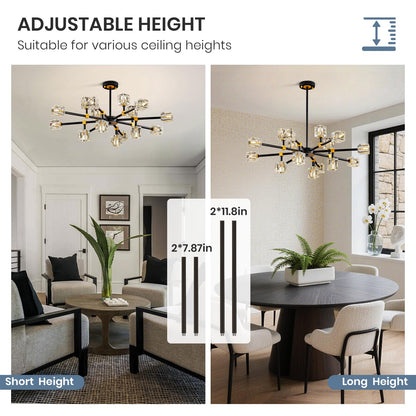 Sputnik Chandeliers with16-Light,Modern Black and Gold Crystal Chandelier, Mid Century Ceiling Light Fixture for Dining Room, Kitchen Island,Foyer,Living Room,Bedroom