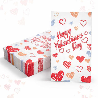 Happy Valentines Day Napkins Disposable Hand Towels for Bathroom,Graffiti Artist Red Heart Paper Napkins Guest Napkins for Valentines Day Party Decorations Supplies, 50 Pack (Valentine's)
