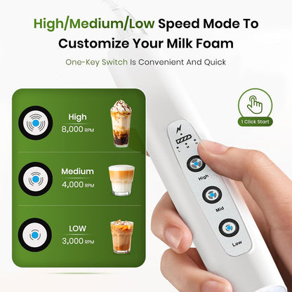 14oz Nahida Handheld Milk Frother Wand with Stand & Milk Frothing Pitcher Milk Coffee Cappuccino Latte Art - White