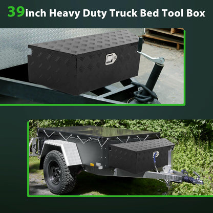 SCITOO 39" Aluminum Truck Bed Tool Box,Diamond Plate Heavy Duty Crossover Storage for Most Full Size Pickups,Lockable Weatherproof Chest,Fits 39" Truck Beds,Easy Access to Load and Unload