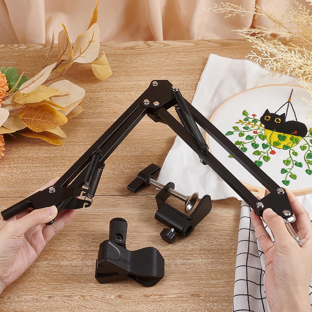 OLYCRAFT Black Embroidery Table Stand Kit 8mm Hole Hand Embroidery Lap Folding Cross Stitch Stand Clamp Hand Embroidery Hoop Holder 360 Rotated Embroidery Holder