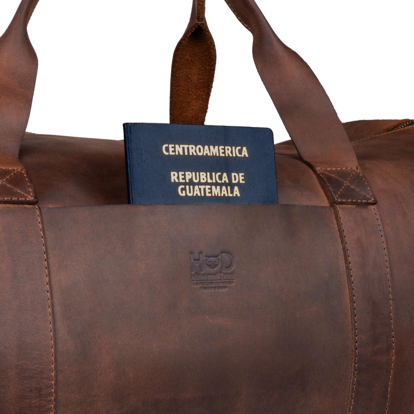 Hide & Drink, Luggage Duffle Bag with Shoulder Strap, Travel Overnight Bag, Handmade from Full Grain Leather - Bourbon Brown