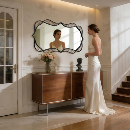 Besdomus Large Bathroom Black Mirror: 30"x60" Scalloped Modern Long Full Length Vanity Wall Mirror - Farmhouse Decorative Vertical or Horizontal Hanging for Living Room/Bathroom/Hallway/Bedroom