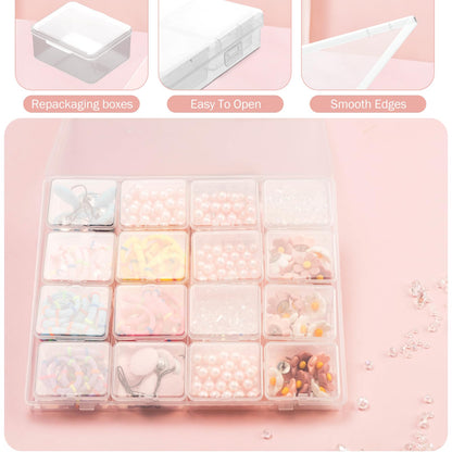 CINDALOG 2PACK Bead Storage Containers, 32 Grids Clear Plastic Bead Organizer Craft Organizers and Storage Box with Secure Hinged Lid for Jewelry Charms, Nail Jewelry Rhinestones, DIY Supply Case