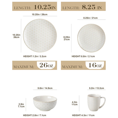 MALACASA 16 Pieces Dinnerware Sets, Modern Relief Design Plates and Bowls Sets, White Dish Set for 4, Kitchen Ceramic Dinner Plates Dishware Set, Microwave and Dishwasher Safe, Series LYDIA