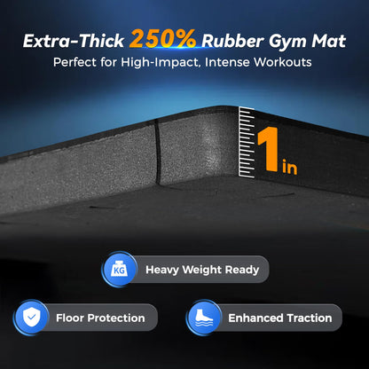 SUPERJARE 1" Extra-Thick Rubber Top Exercise Mat, Puzzle Gym Flooring for Home Gym, Gym Mat for Workout Equipment, Interlocking Floor Tiles with EVA Foam, 36 Pcs 144 Sq Ft, Black/Grey