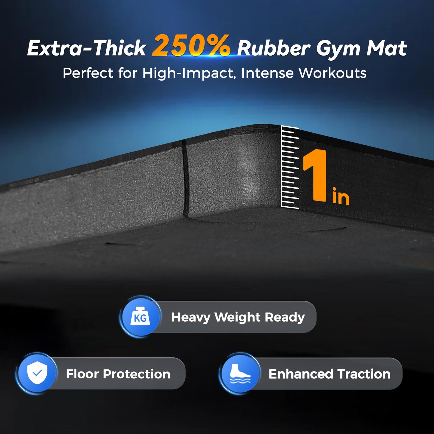 SUPERJARE 1" Extra-Thick Rubber Top Exercise Mat, Puzzle Gym Flooring for Home Gym, Gym Mat for Workout Equipment, Interlocking Floor Tiles with EVA Foam, 18 Pcs 72 Sq Ft, Black/Grey