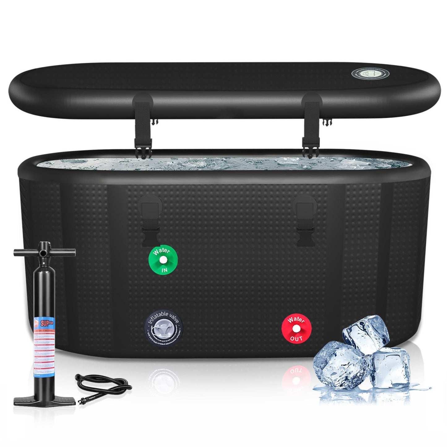 XXL Cold Plunge Tub for Athletes, Compatible with Water Chillers, 195 Gallon Inflatable Cold Plunge with Insulated Lid, Portable Ice Plunge Bathtub for Adult, Ice Tub Outdoor for Cold Water Therapy(C)