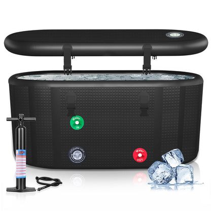 XXL Cold Plunge Tub for Athletes, Compatible with Water Chillers, 195 Gallon Inflatable Cold Plunge with Insulated Lid, Portable Ice Plunge Bathtub for Adult, Ice Tub Outdoor for Cold Water Therapy(C)