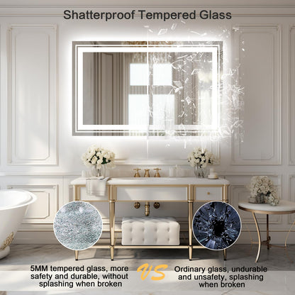 WTTY 60"x30" LED Bathroom Mirror with Lights, Backlit and Front Lighted Bathroom Vanity Mirrors Wall Mounted, Double LED Vanity Wall Mirror for Bathroom with Anti-Fog, Dimmable, Memory, Shatter-Proof