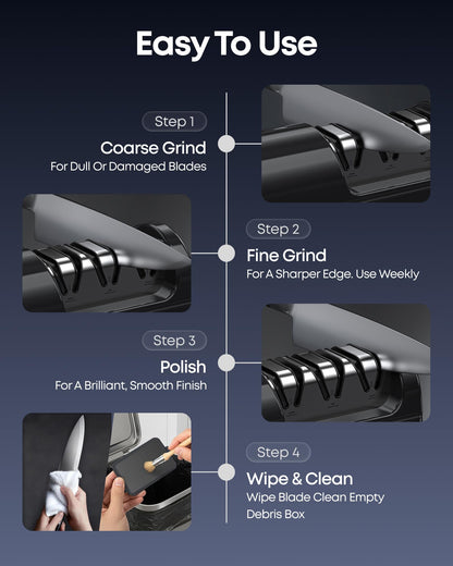 Electric Knife Sharpener for Kitchen, 3-Stage Knife Sharpener Electric with 100% Diamond Abrasives, 20° Precision Angle Guide, Fast & Safe Sharpening for Chef Knives, Home Use & Beginners (Black)