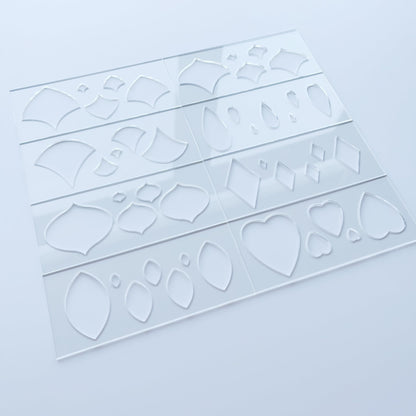 Set of 8 Mandala Art Stencils, 8 Geometric Shapes with 5 Sizes Each, Clear Acrylic Drawing Templates, Hearts, Diamonds, Ovals, Leaves