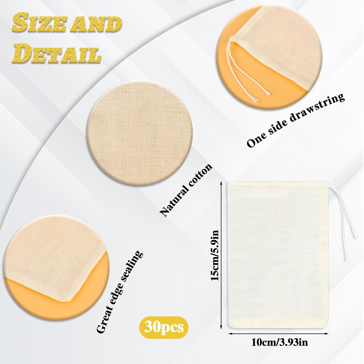 Reusable Spice Bags for Cooking, 30PCS Muslin Tea Bags with Drawstring, Empty Sachet Bags for Spices 4x6 Inch