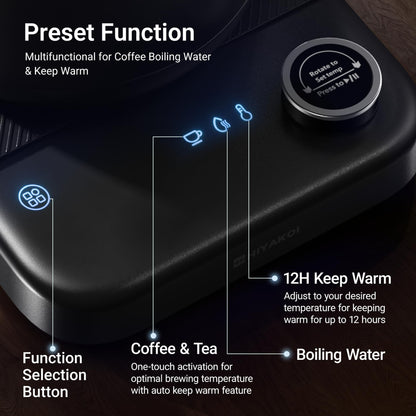 Gooseneck Electric Kettle HIYAKOI with ±1℉ Temperature Control, Pour Over Kettle for Coffee & Tea, 1200W Rapid Heating, Stainless Steel Water Boiler with 12H Keep Warm & Built-in Timer, 0.8L/27oz