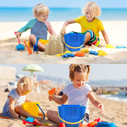SupMLC Beach Toys, 27 Pcs Sandbox Toys for Kids, Sand Castle Building Kit, Sand Buckets, Collapsible Mesh Bag, Shovels, Dinosaur Molds – Travel Sand Toys for Boys Girls Age 3-10 Beach Accessories