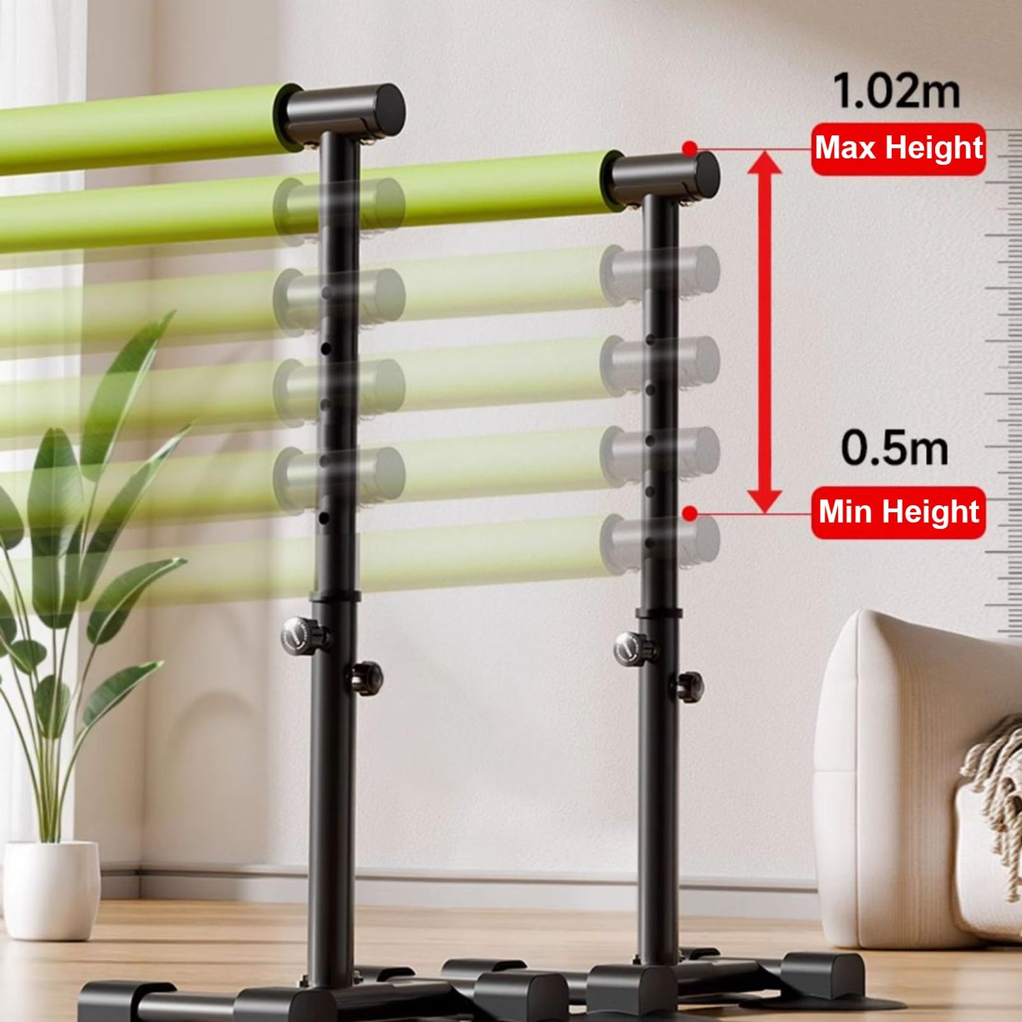 HUDABAIDI Parallel Bars for Physical Therapy, 6.57Ft, Height Adjustable, Black and Green